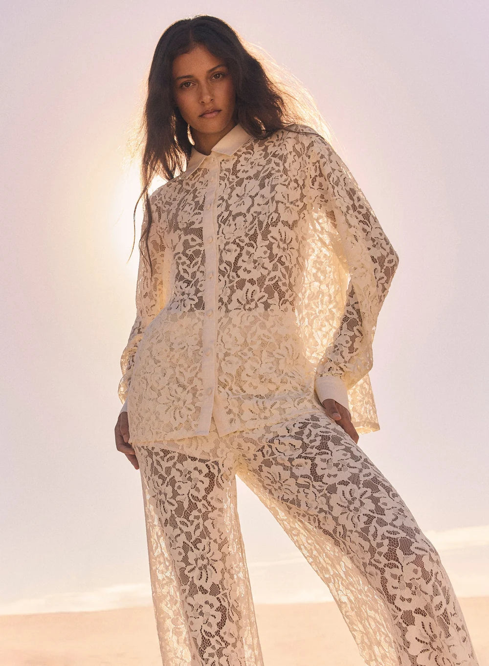 Esmaee Oasis Shirt in Ivory Lace