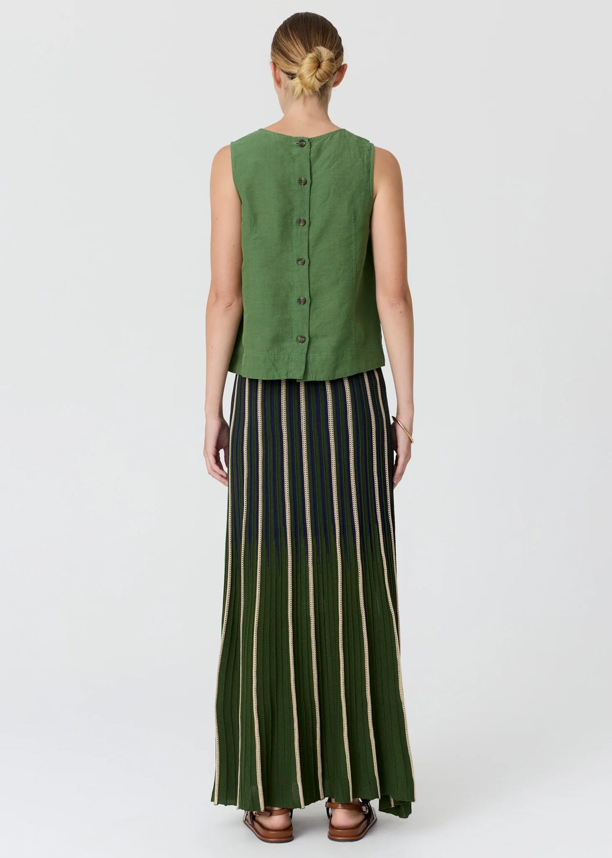 POL Frankie Button Tank Top in Fern