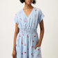 Nancybird Hana Wrap Dress in Blue with Red Motif Embroidery