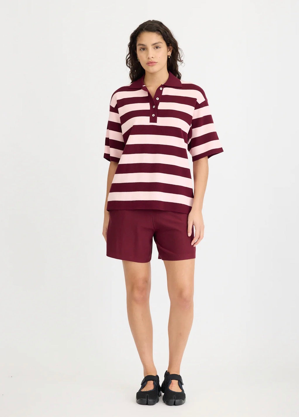 LMND Rossy Knit Polo Cherry / Soft Pink