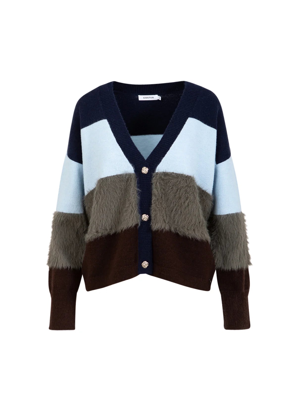 Coster Colourblock Knit Cardigan with Furry Sleeves