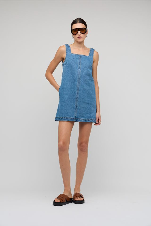 Staple the Label Cassia Denim Mini Dress Mid Blue