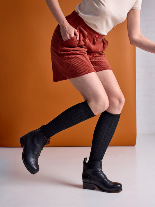 Tightology Long Rib Merino Wool Socks in Charcoal