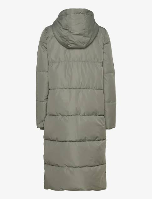 Coster Long Puffer Jacket in Ash Green