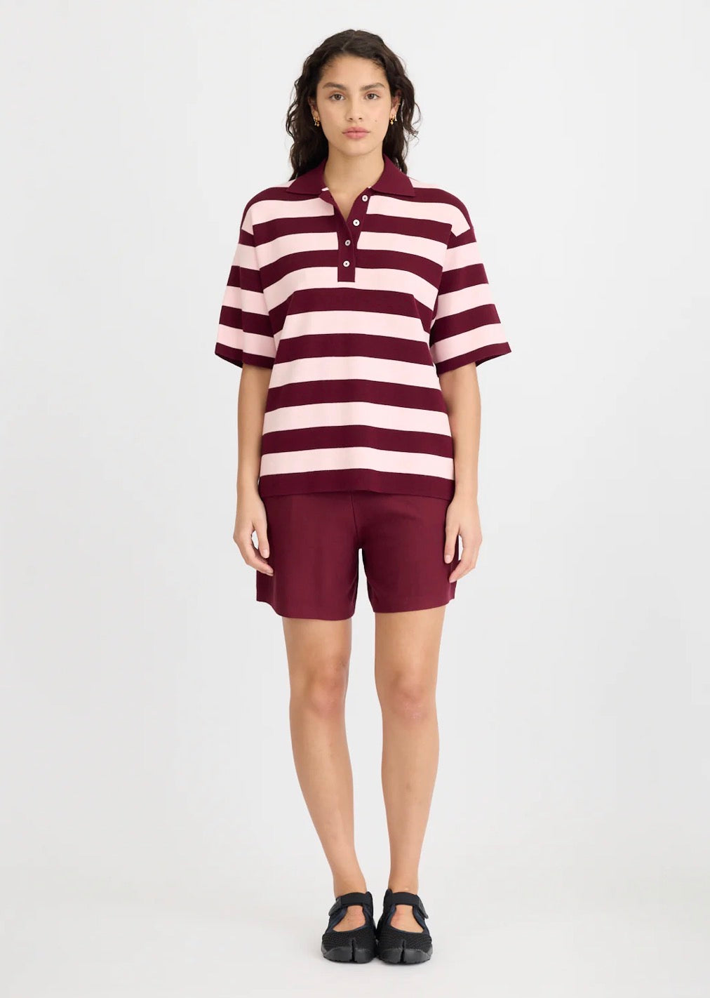 LMND Rossy Knit Polo Cherry / Soft Pink