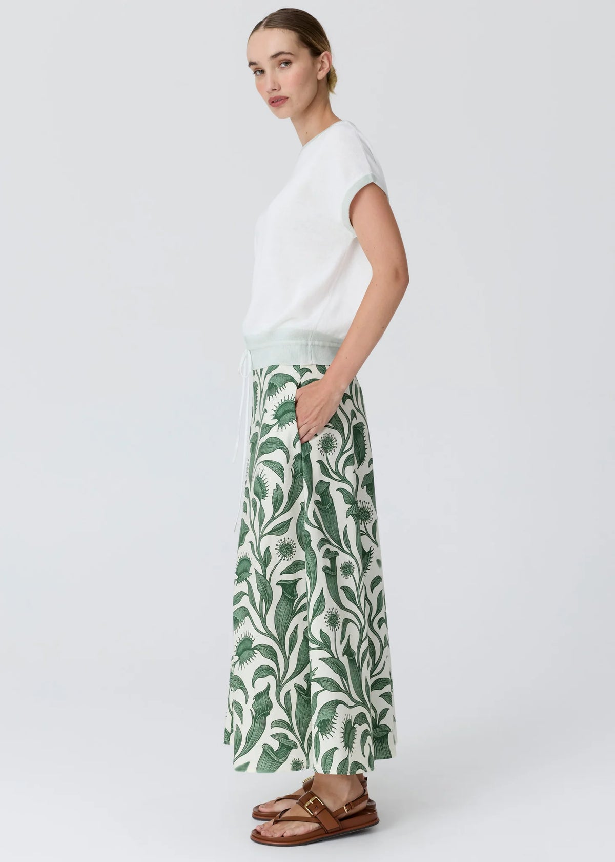 POL Reed Painted Knit Top in Chalk/Mint