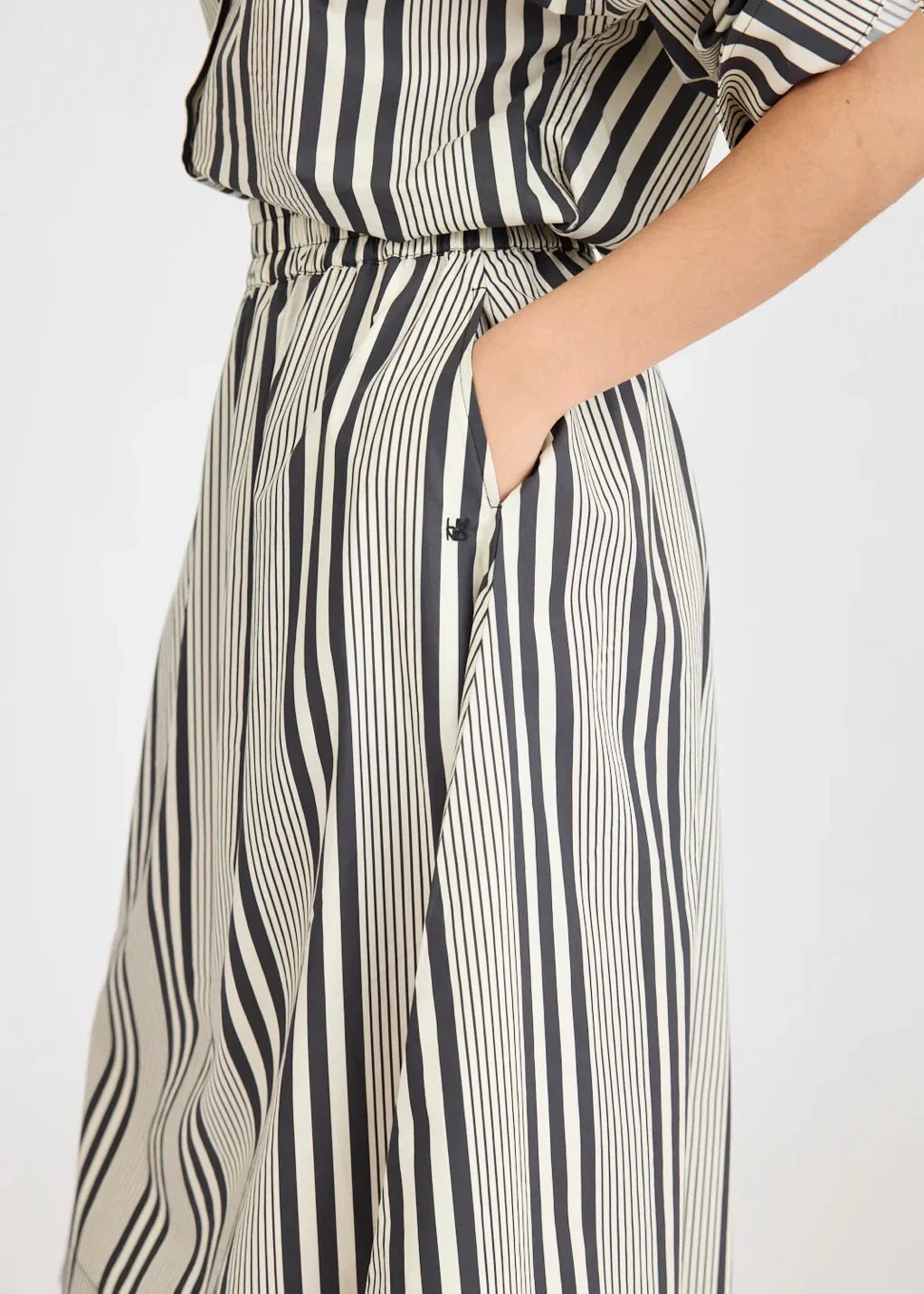 Black and white vertical striped women's dress with pocket, The Tartan Fox fashion boutique