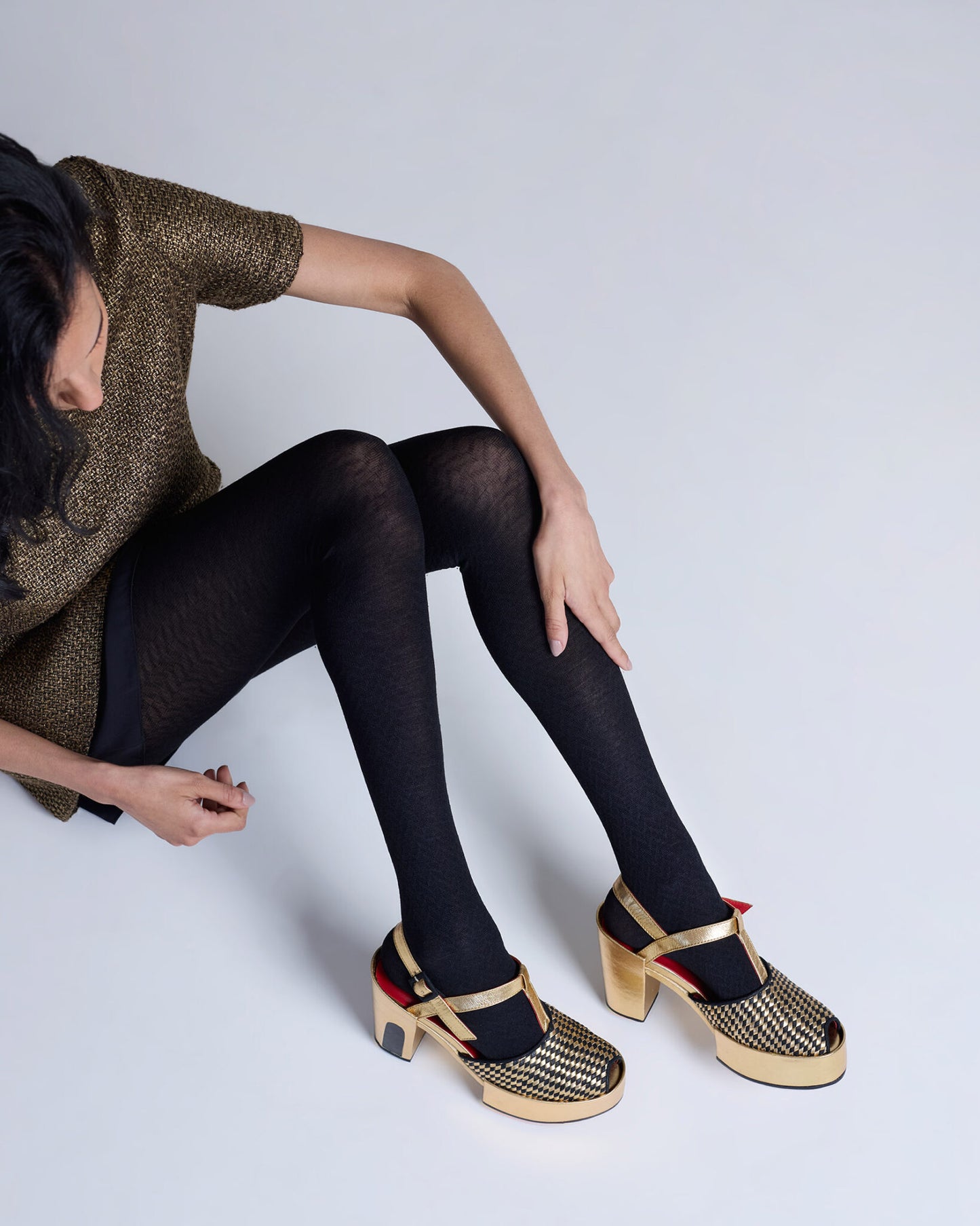 Tightology Herringbone Merino Wool Tights Black