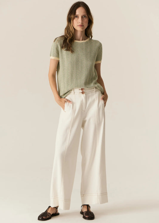 POL Jules Knit Tee in Green/Ivory