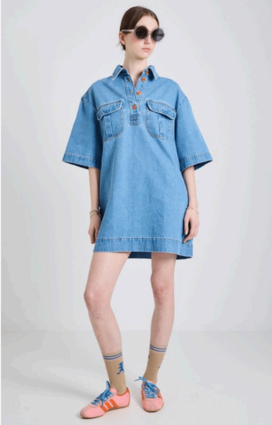 Outland Denim X Karen Walker Travellers Shirt Dress in Light Blue