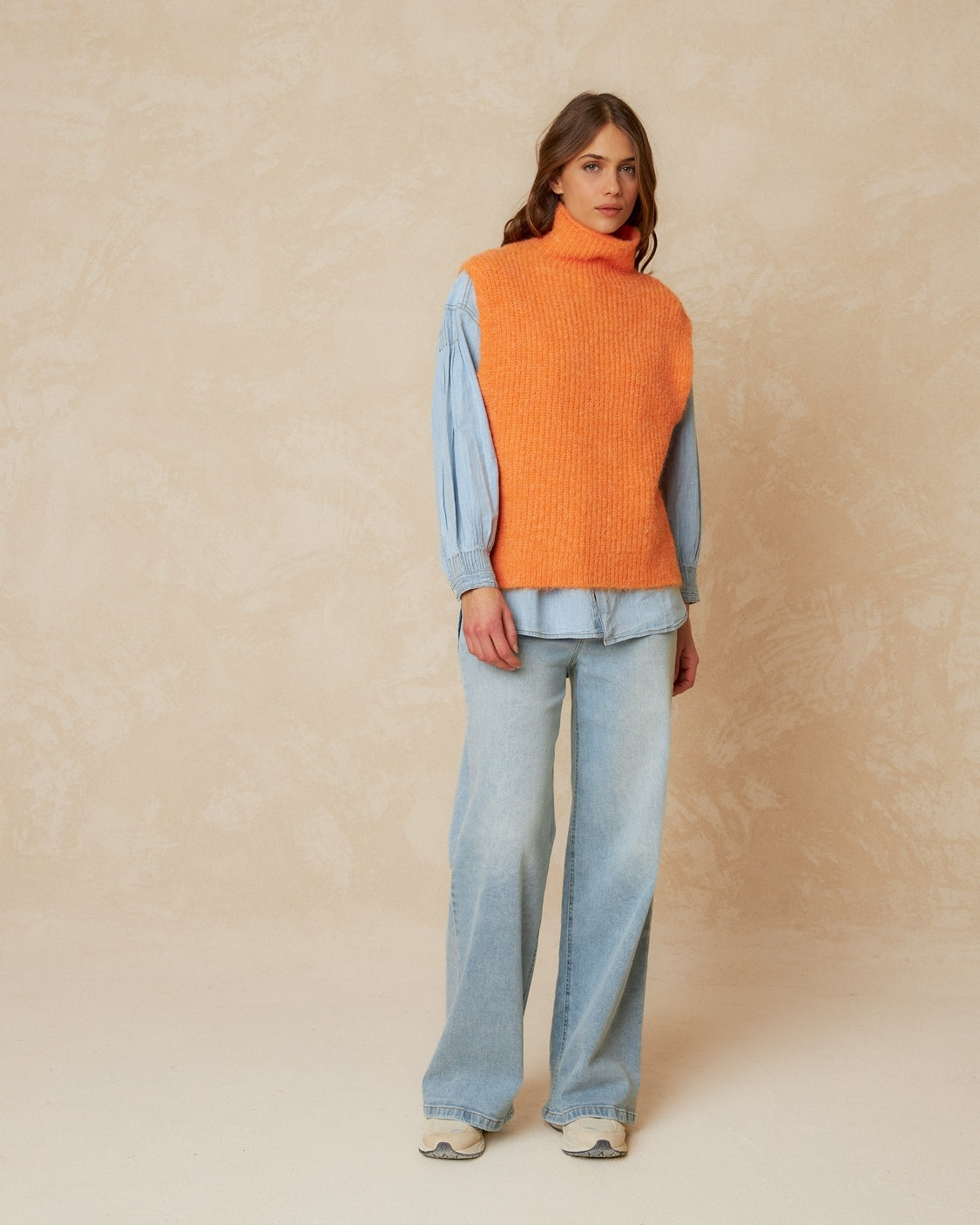 Indi & Cold Square Shaped Knitted Vest in Orange