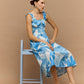 Staple the Label Leilani Shirred Midi Dress Blue Leaf Print
