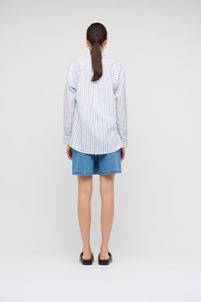 Staple the Label Marcella Oversized Shirt Blue/Brown Stripe