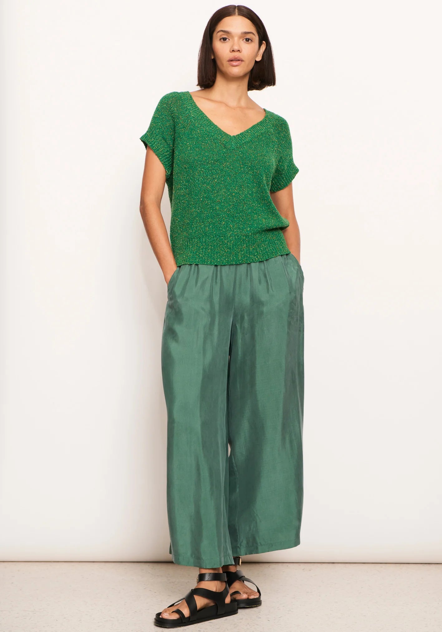 POL Clothing Rig Knit Top in Green