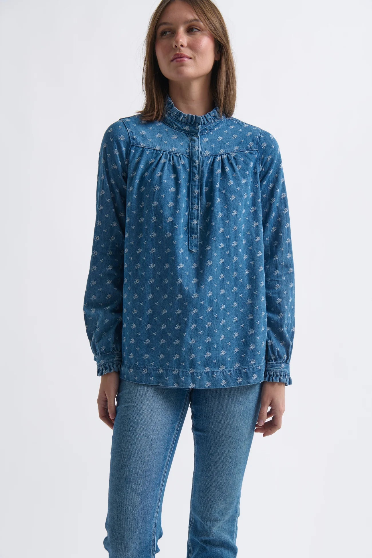Kireina Tamara Denim Shirt with Flowers