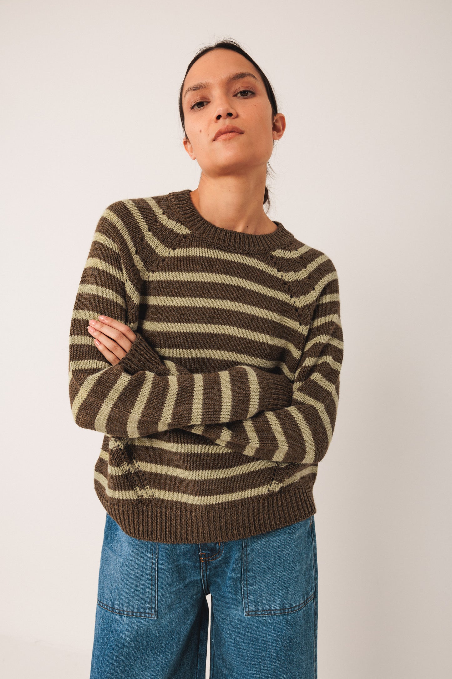 Indi & Cold Bicolour Stripe Sweater Khaki