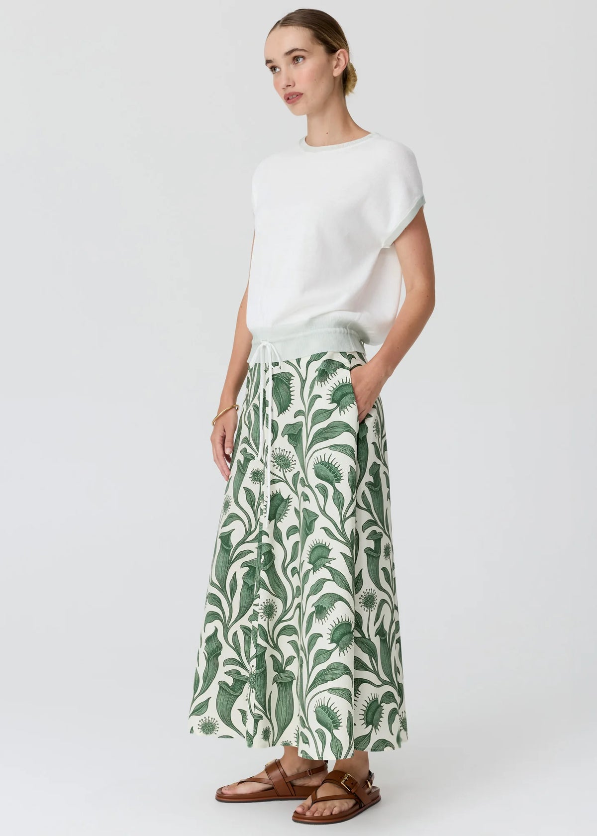 POL Reed Painted Knit Top in Chalk/Mint