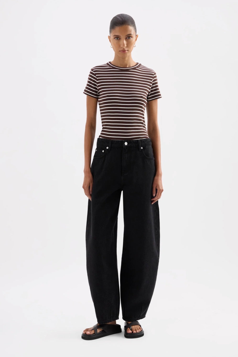 Nude Lucy Organic Stripe Baby Tee in Choc Stripe