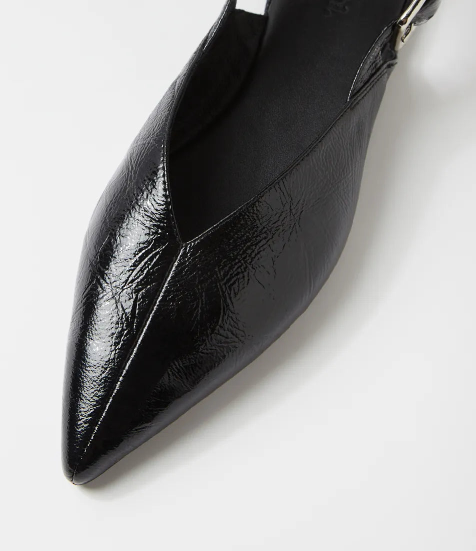Mollini Foraya Black Crinkle Leather Flat Shoes