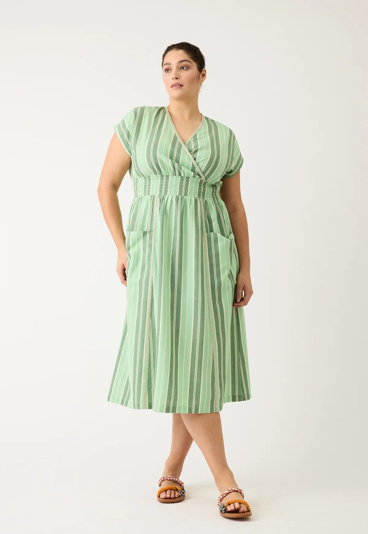 Nancybird Hana Wrap Dress in Green Stripe