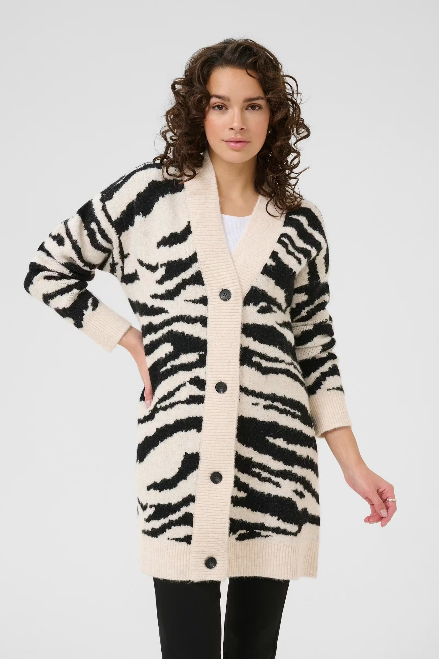 Kaffe KAsandra Knit Cardigan Turtledove / Black Animal Print