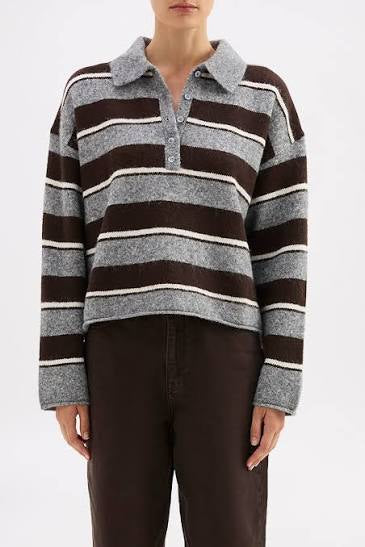 Nude Lucy Maia Rugby Knit in Charcoal Stripe
