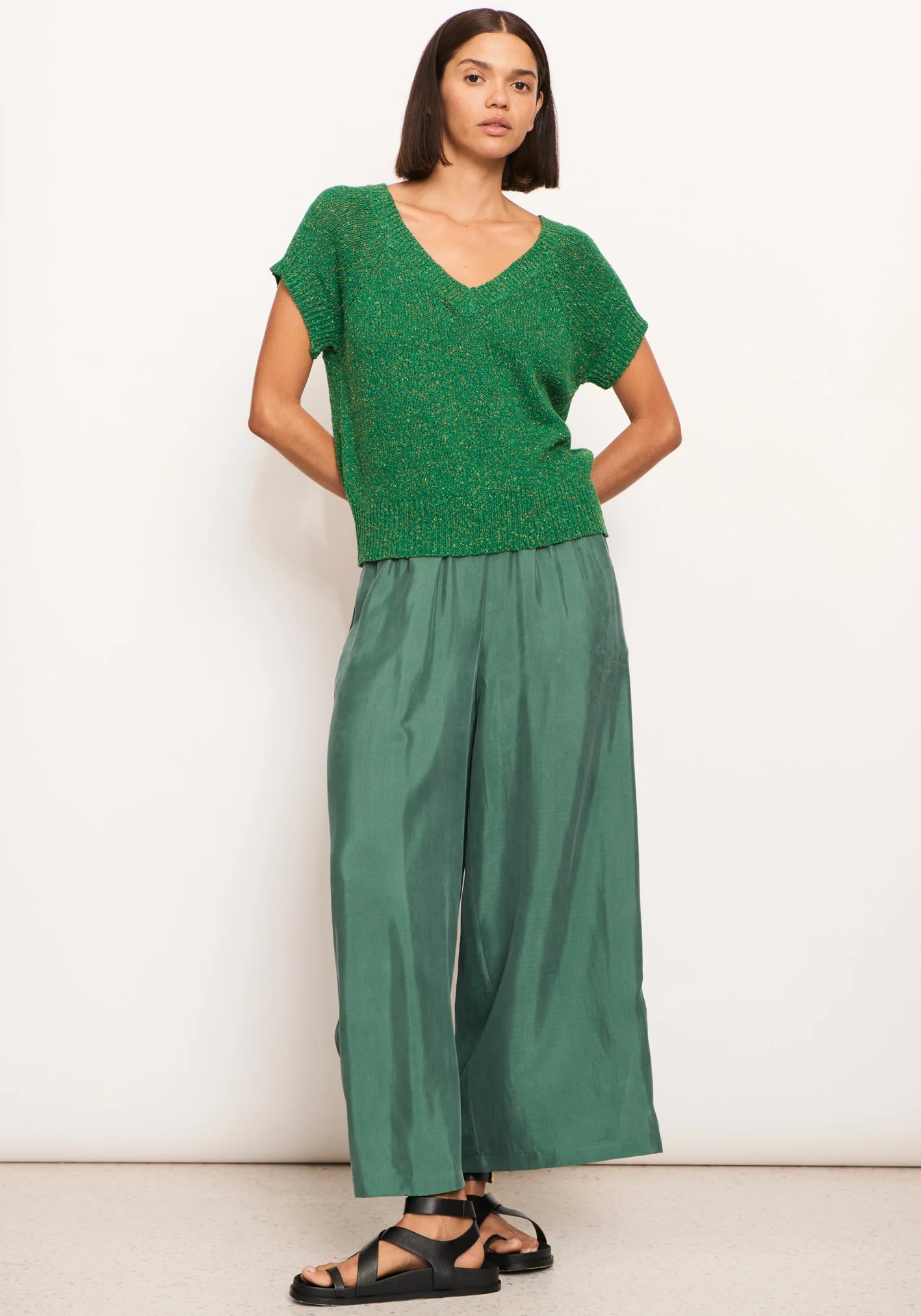 POL Clothing Rig Knit Top in Green