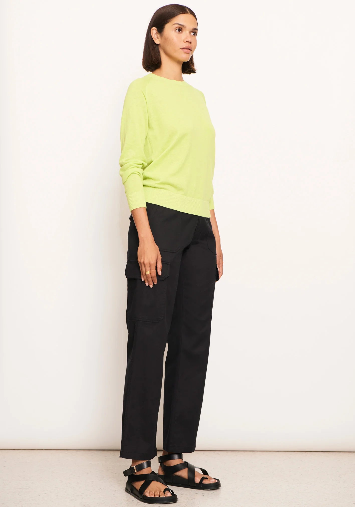 POL Clothing Lido Solid Knit Sweater in Lime