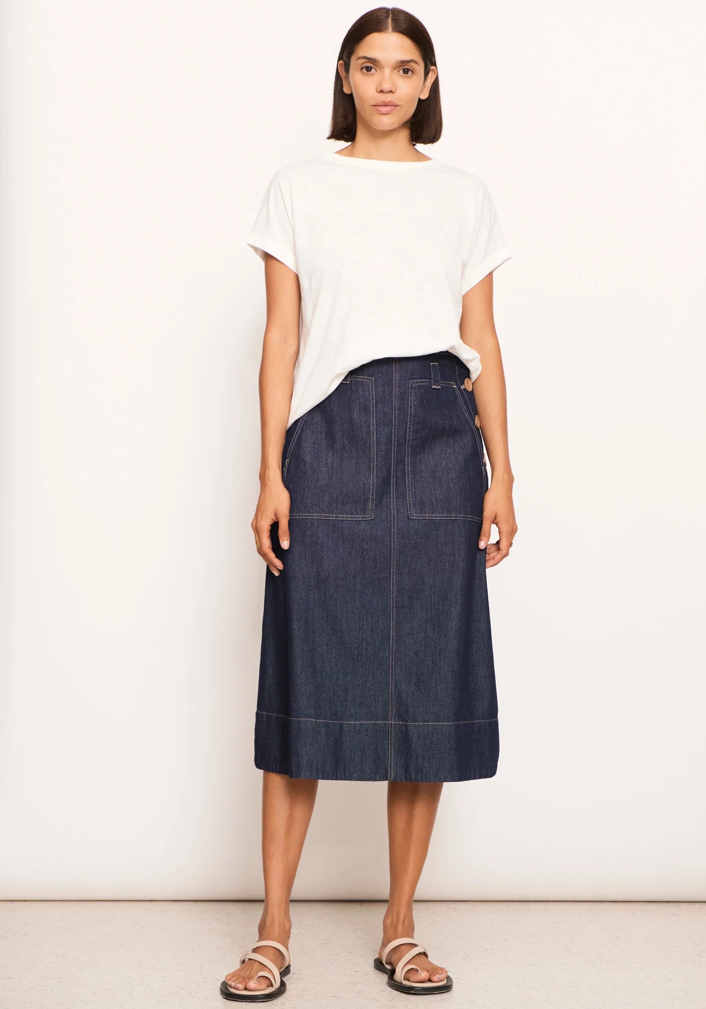 POL Clothing Raydel Denim Skirt in Dark Wash