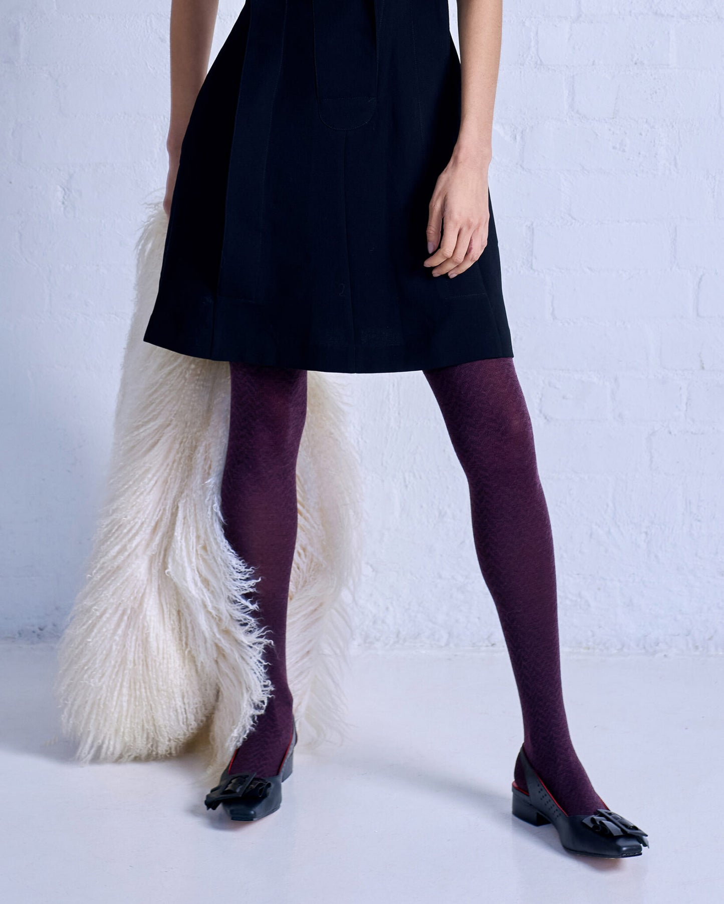 Tightology Herringbone Merino Wool Tights Plum