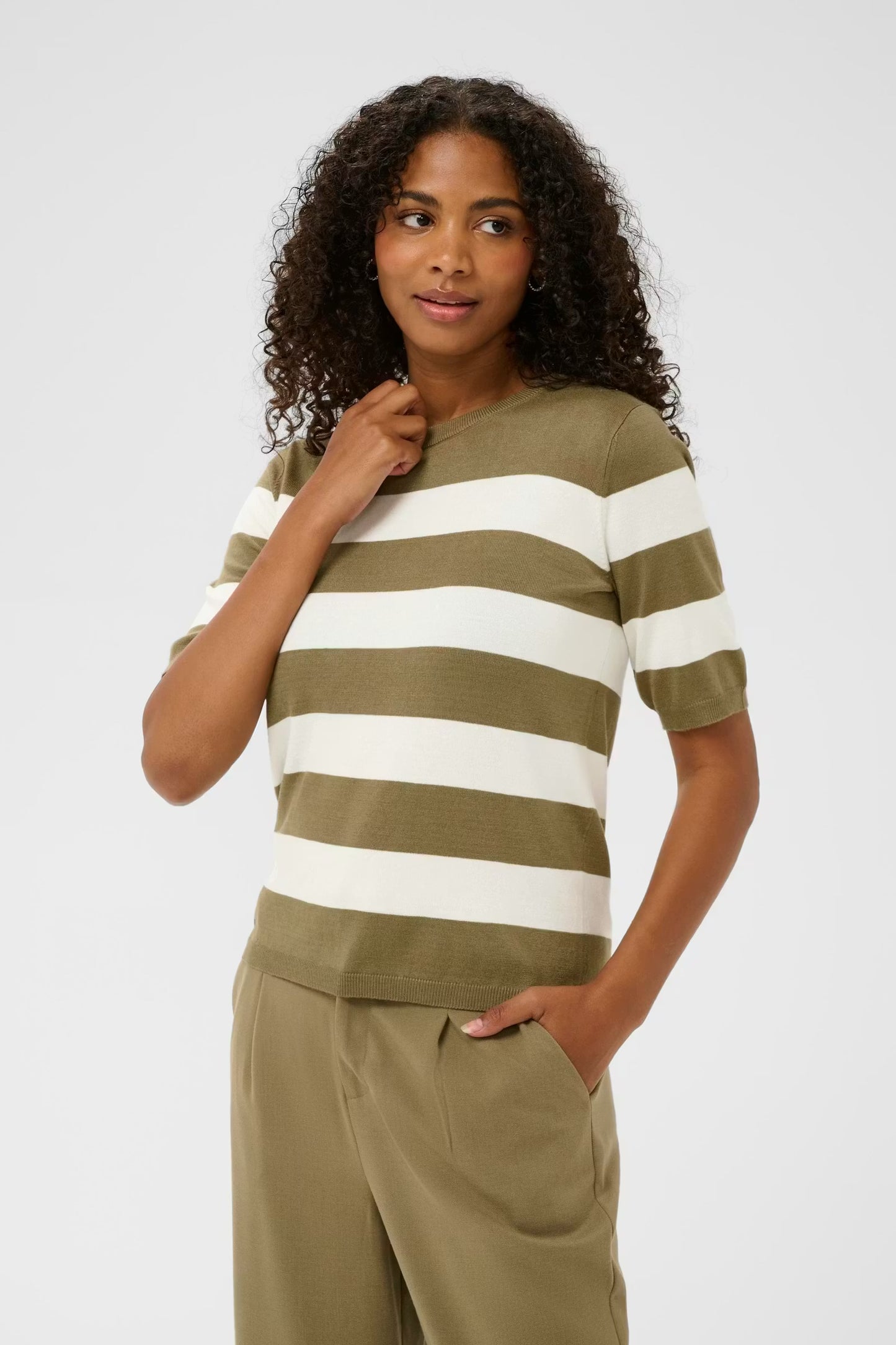 Kaffe KAlizza Striped Knit Dusky Green / Chalk