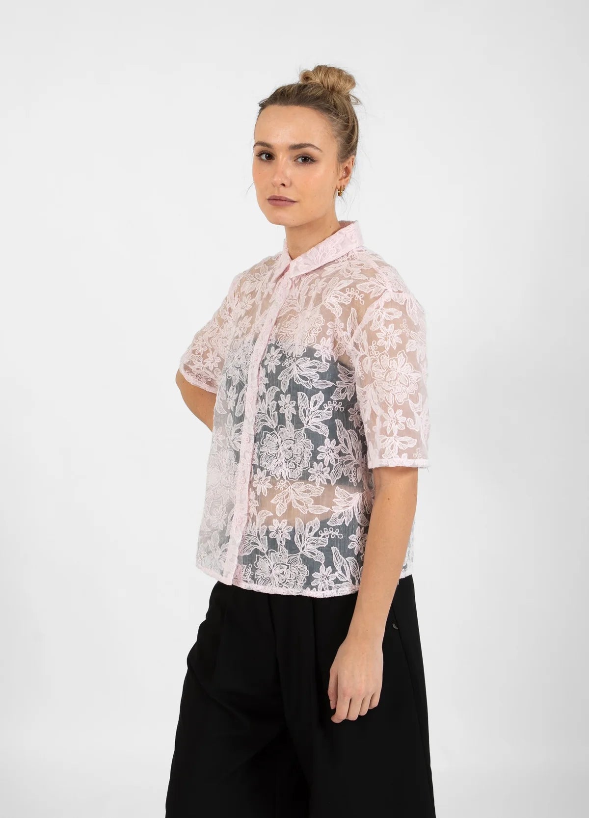 COSTER Shirt with Lace in Powder Rose