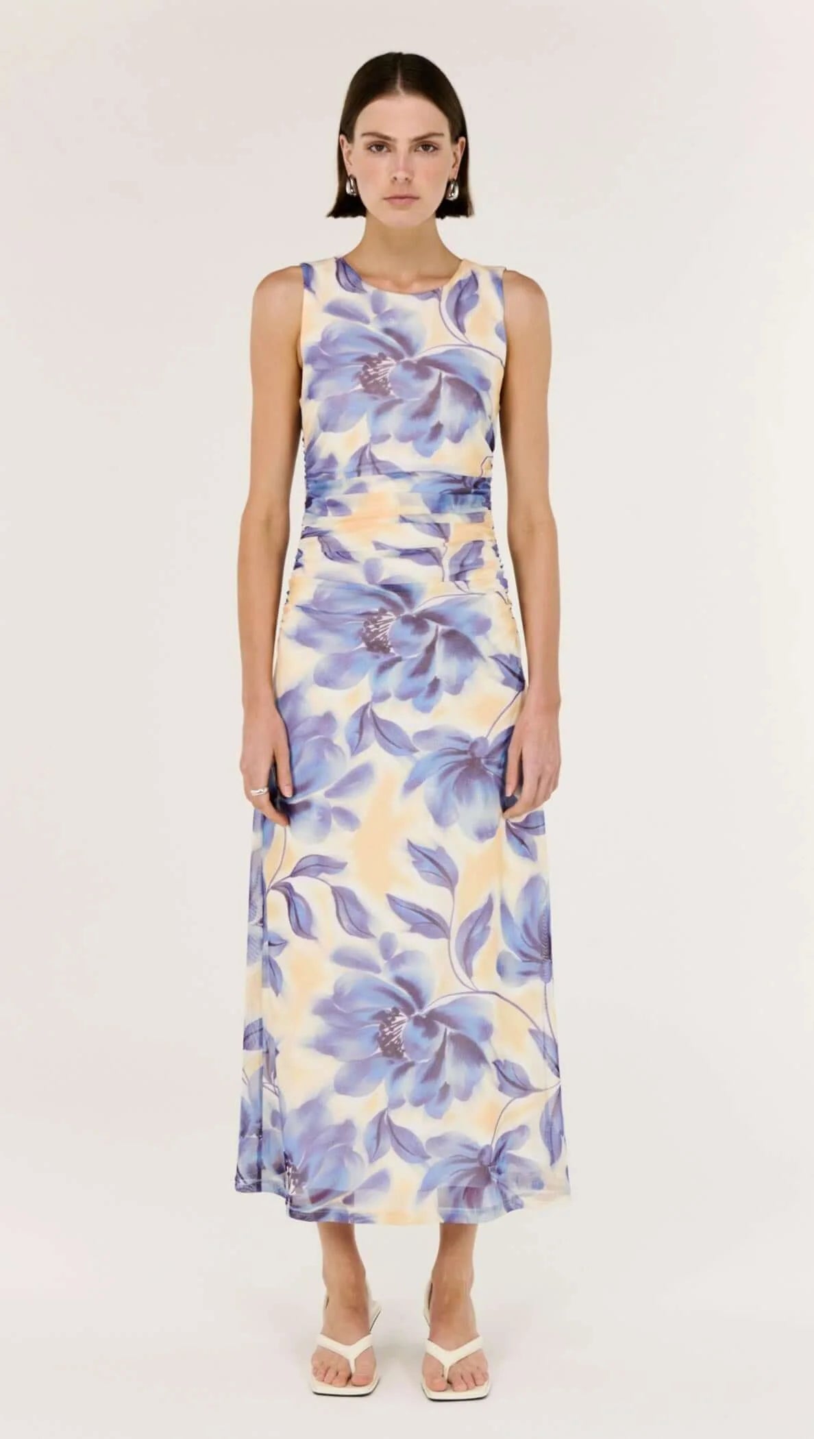 Fleur Mesh Midi Dress in Blurred Floral