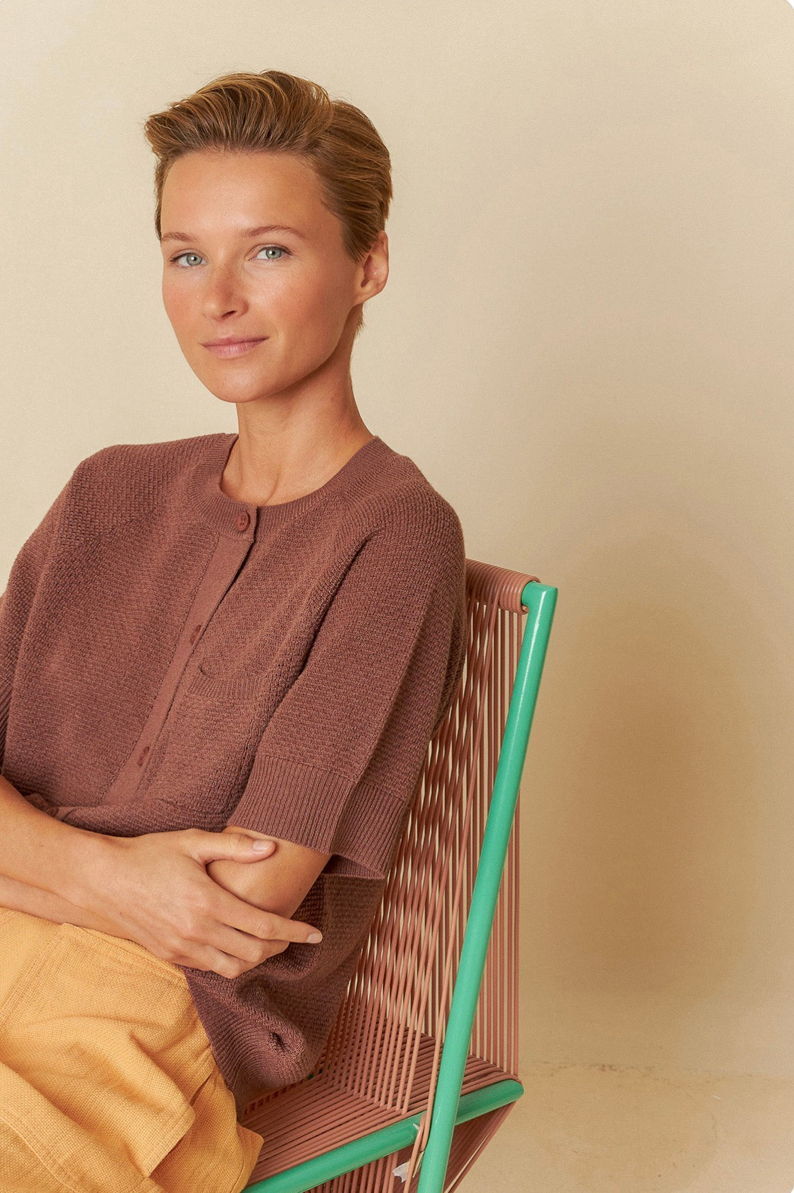 Indi and Cold Rice Stitch Knit Top in Chocolate