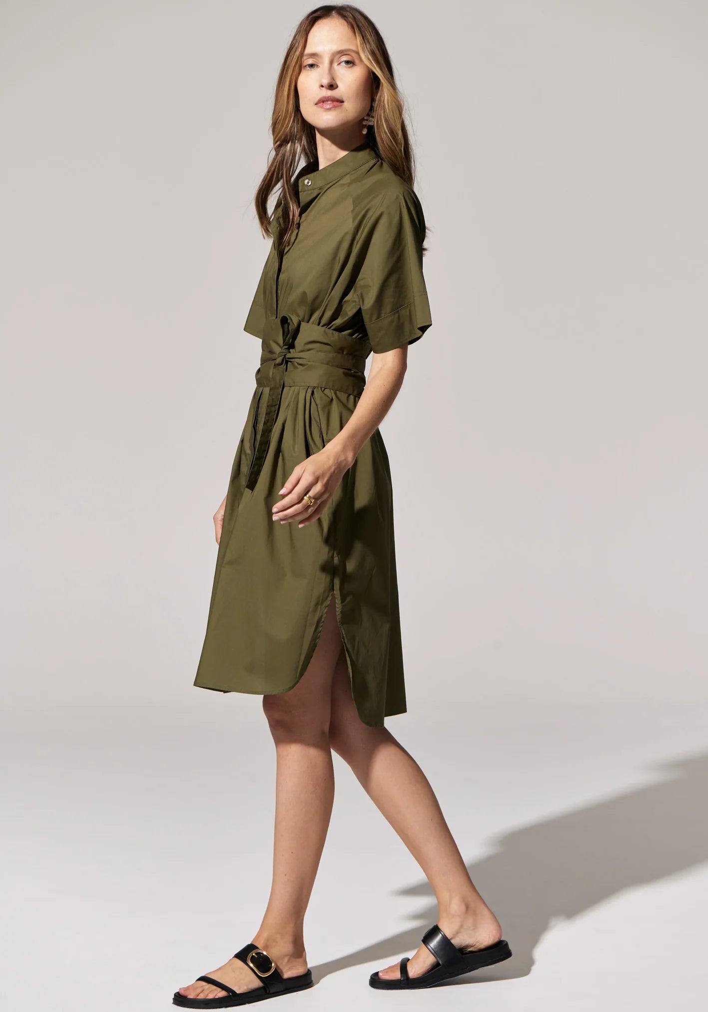 POL Toya Shirt Dress in Khaki