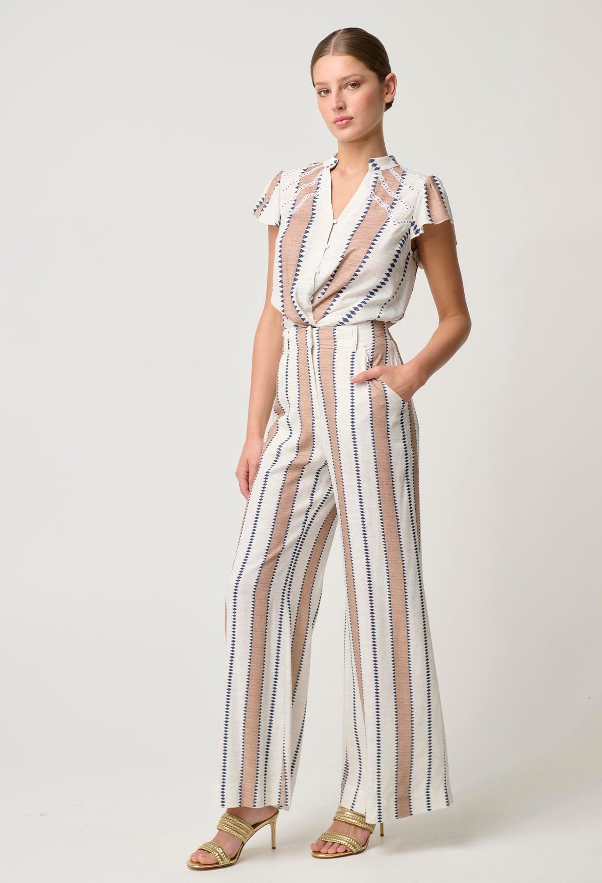 OnceWas Amoya Linen Viscose Top in Cayman Stripe