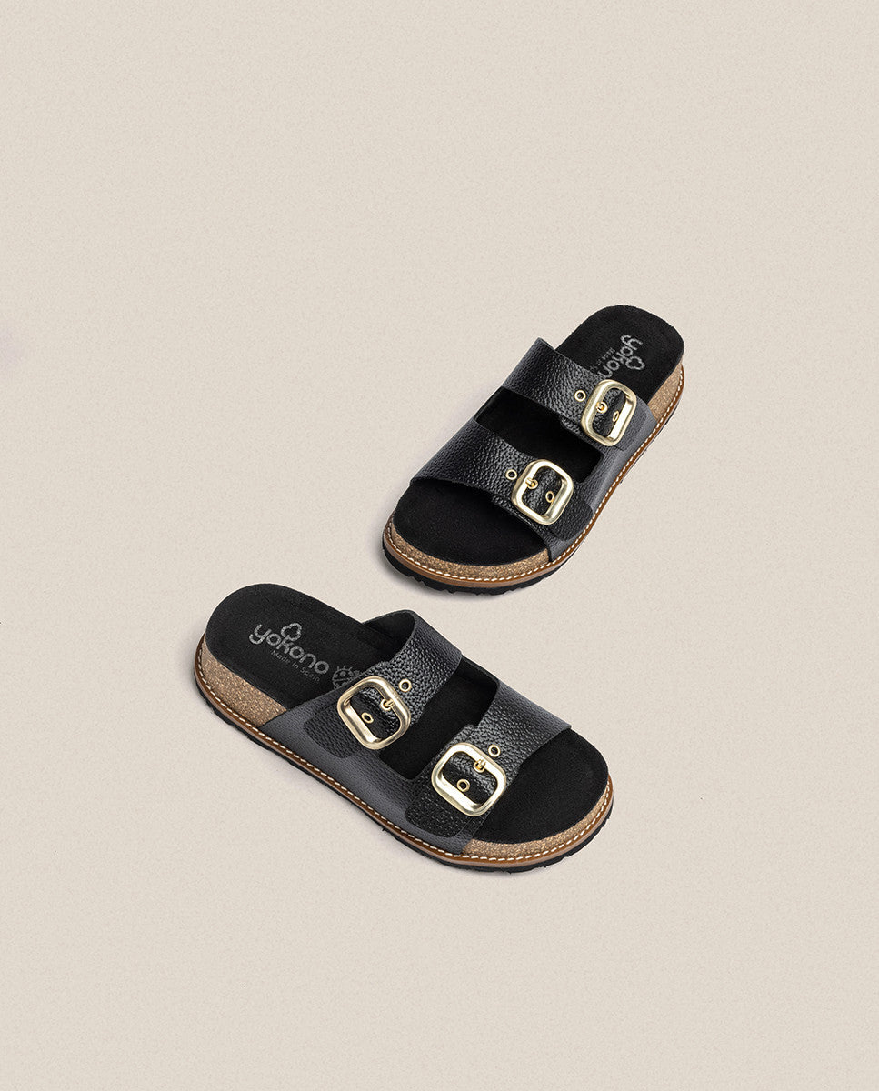 Yokono Oca Platform Sandal in Black Leather
