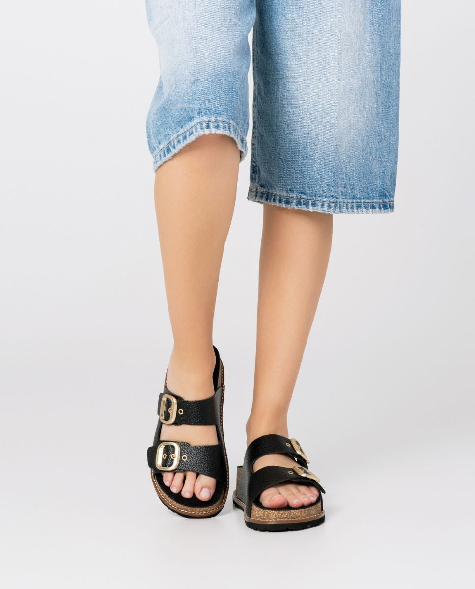 Yokono Oca Platform Sandal in Black Leather