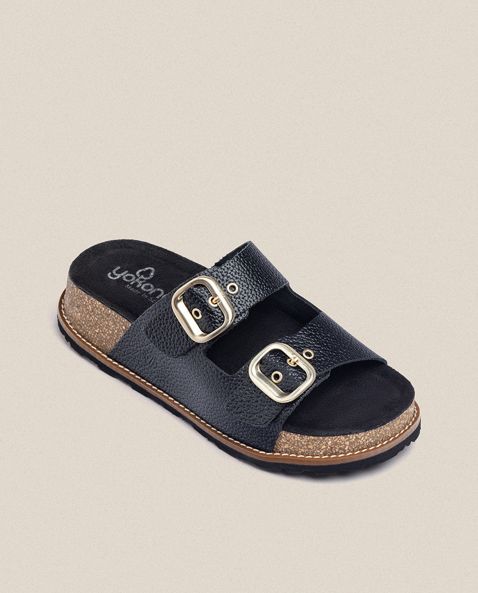 Yokono Oca Platform Sandal in Black Leather