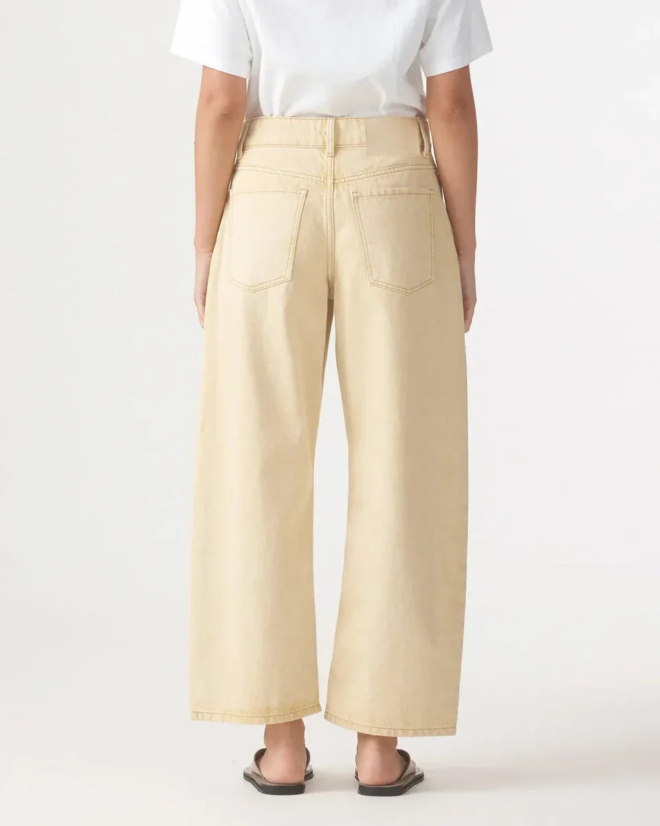 Back view of Nobody Denim Nadia Jean in flax wide-leg denim pants.