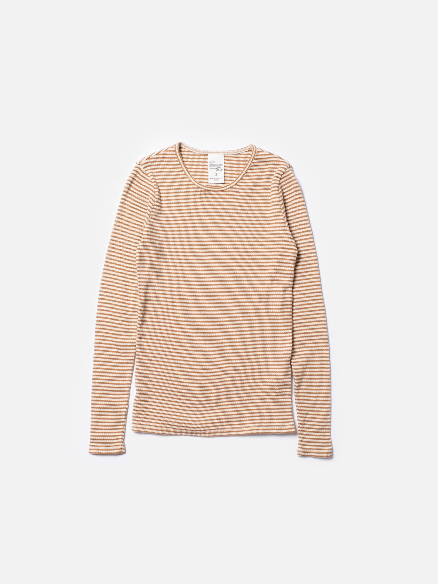 Nudie Jeans Jessy Striped Rib LS T-Shirt in Brown and Off White