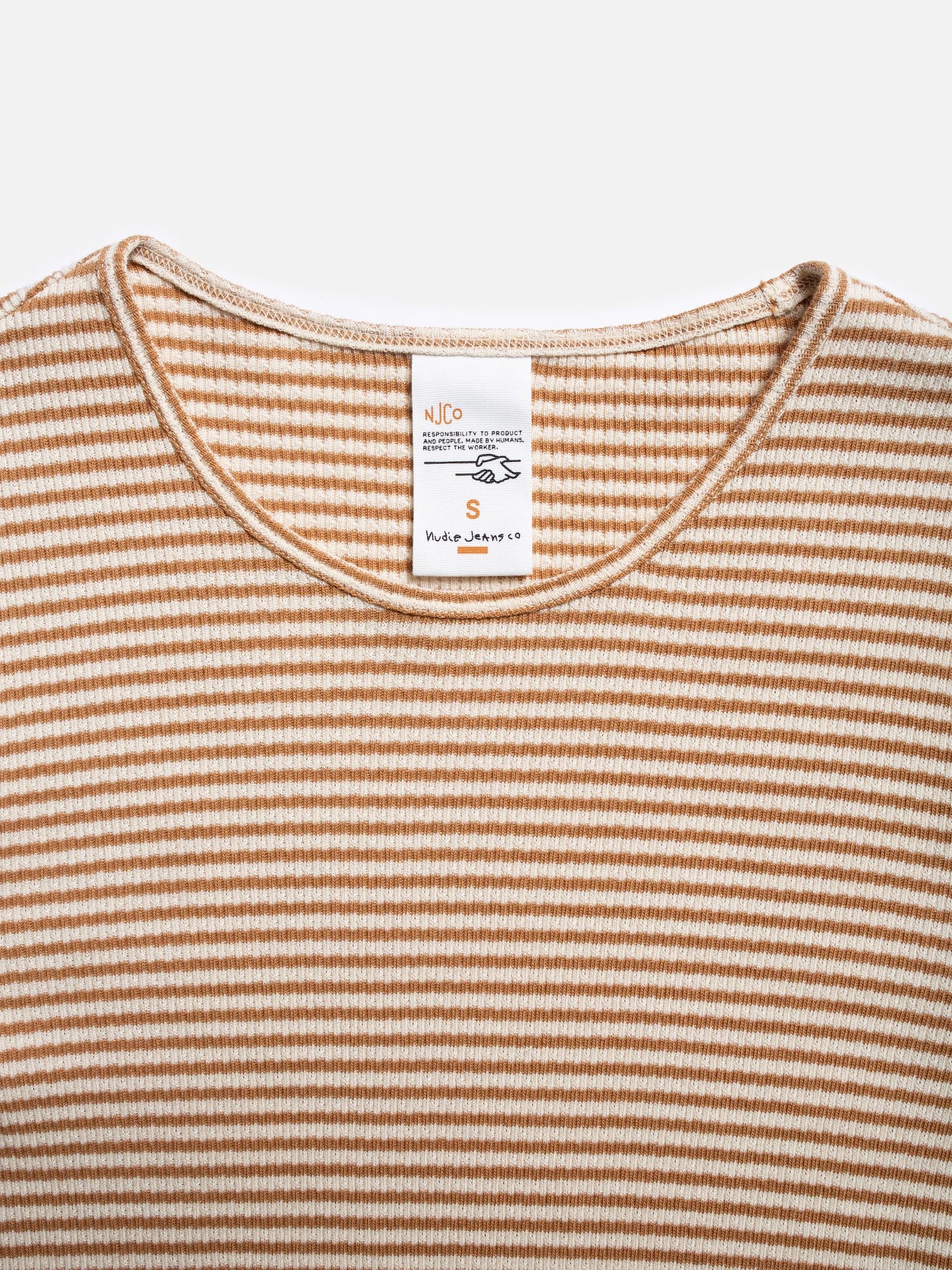 Nudie Jeans Jessy Striped Rib LS T-Shirt in Brown and Off White