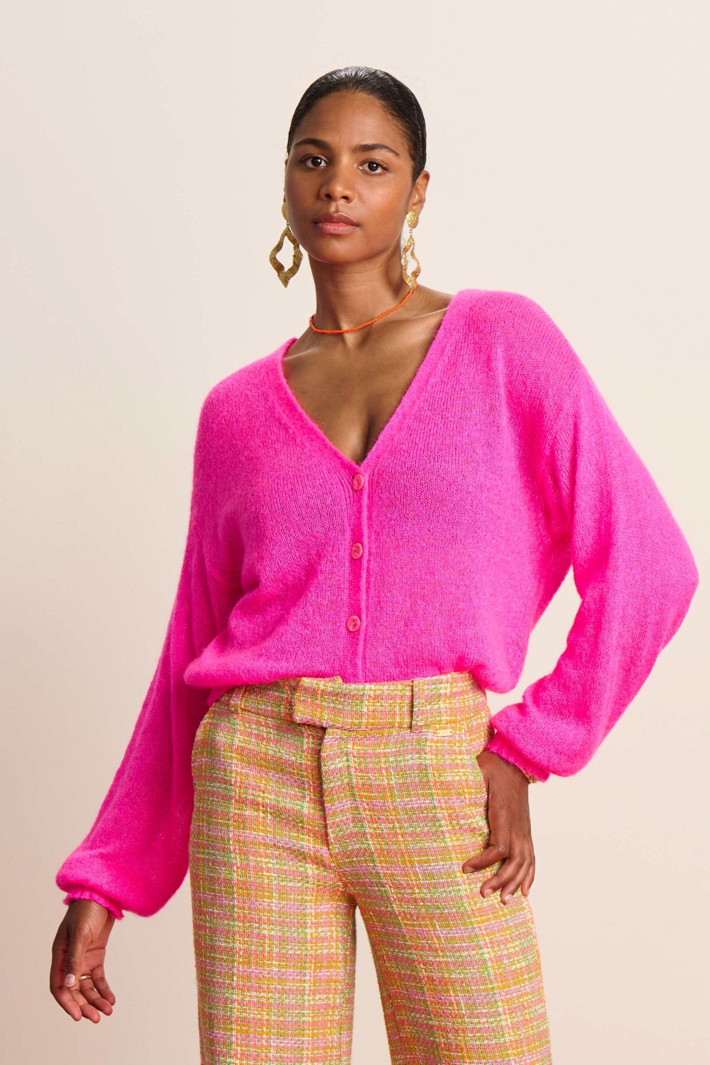 POM Amsterdam Cardigan in Neon Pink