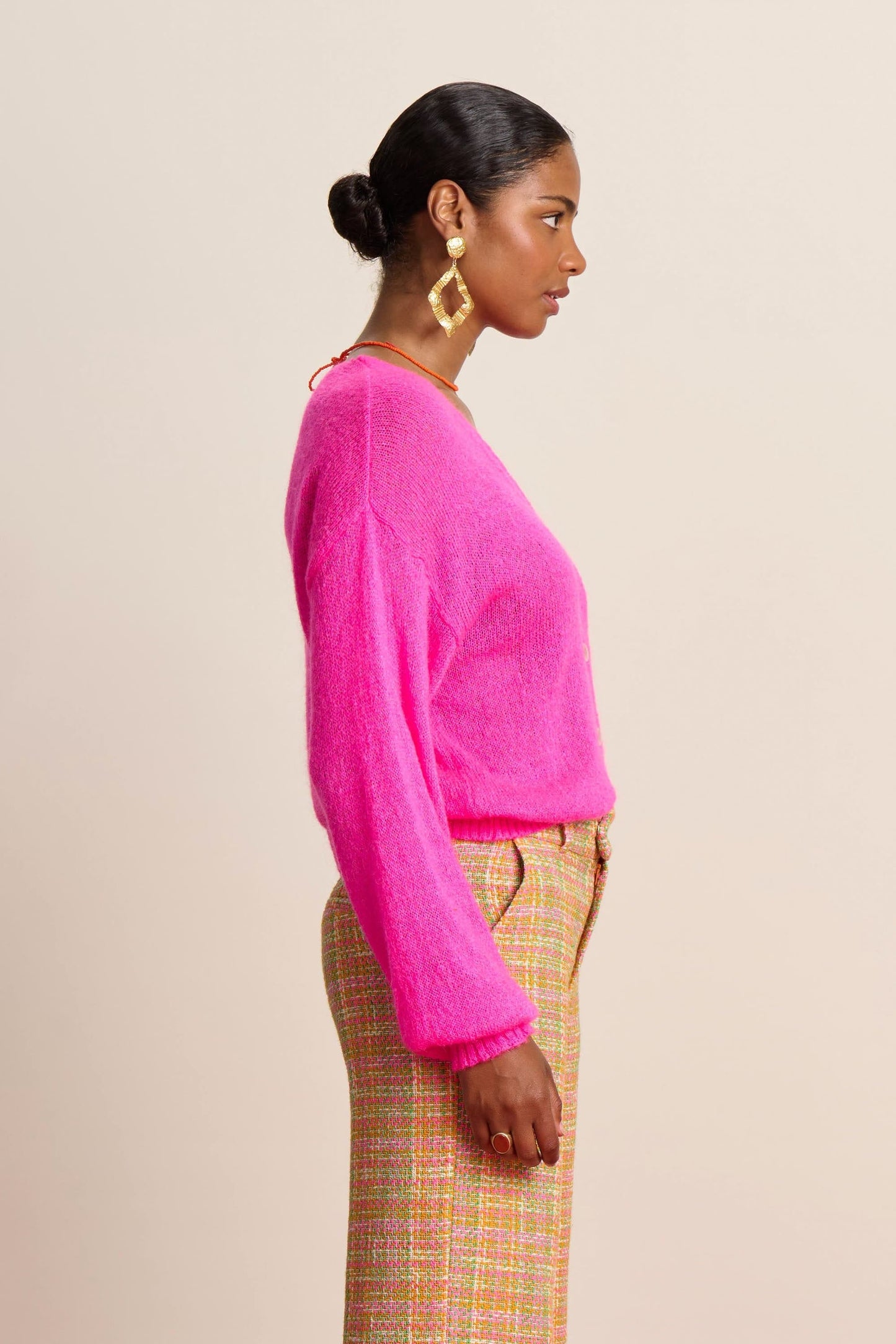 POM Amsterdam Cardigan in Neon Pink