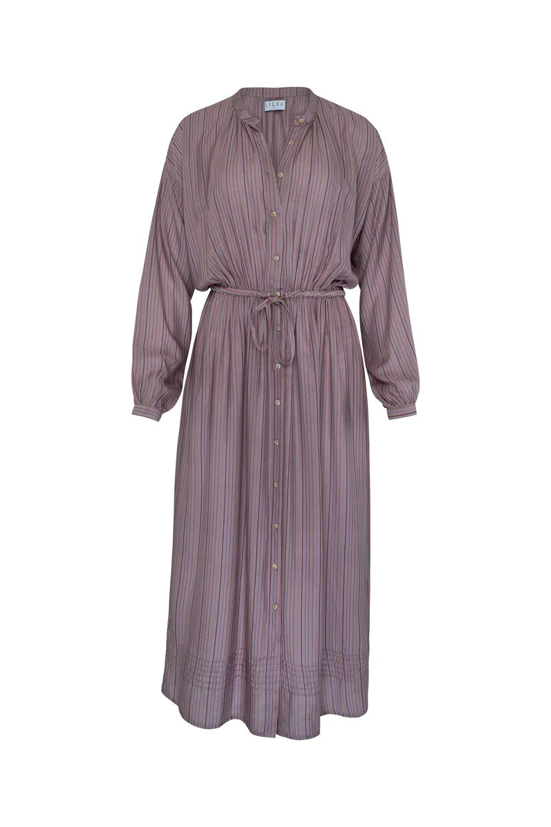 Lilya Ginger Shirt Dress in Lilac Stripe