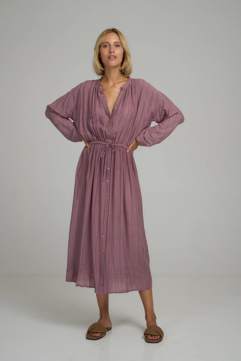 Lilya Ginger Shirt Dress in Lilac Stripe