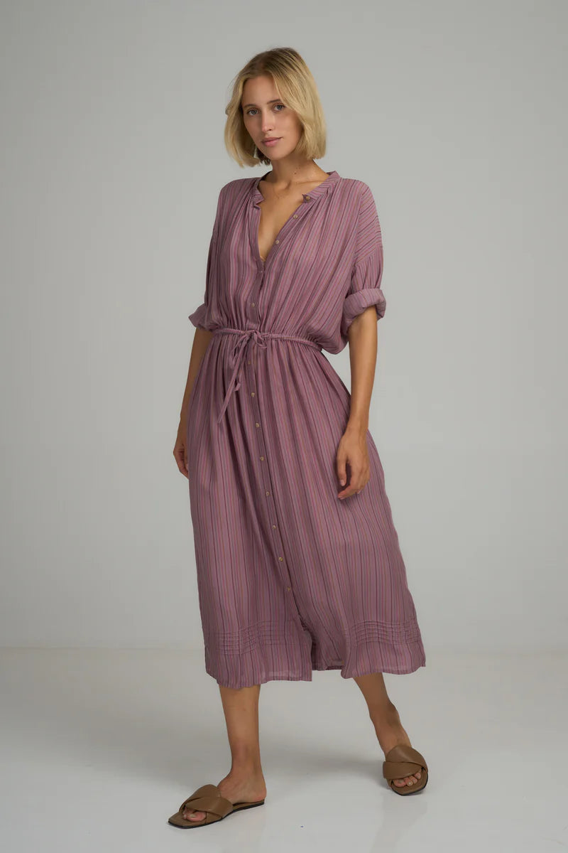 Lilya Ginger Shirt Dress in Lilac Stripe