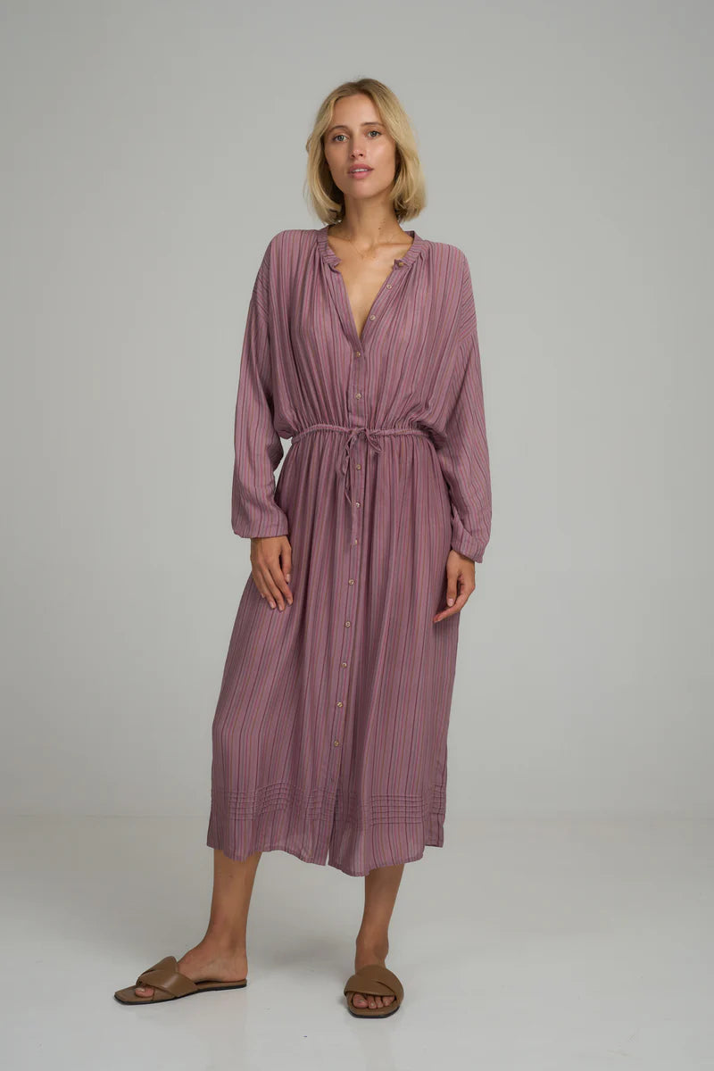 Lilya Ginger Shirt Dress in Lilac Stripe