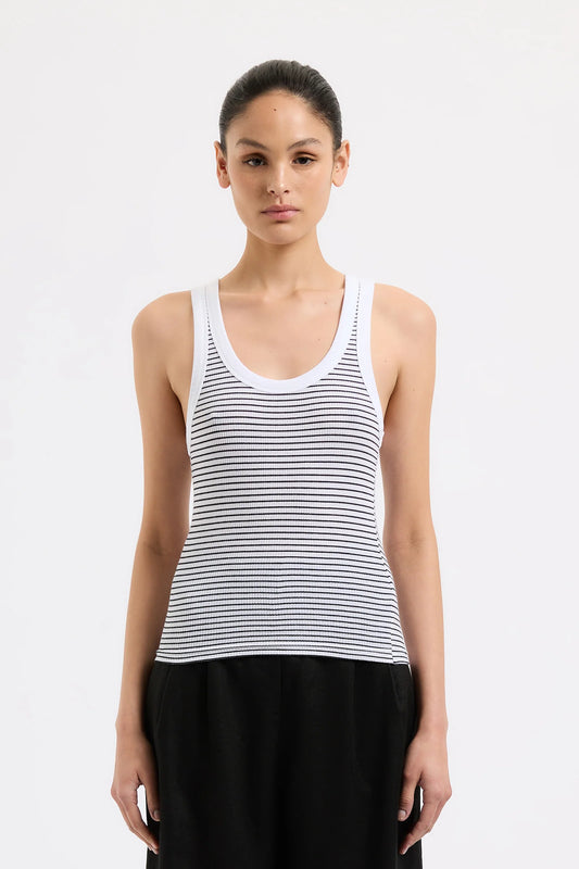 Nude Lucy Organic Stripe Rib Singlet in Black Stripe