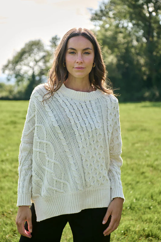 Maxted Patchwork Cable Pullover in Ivory